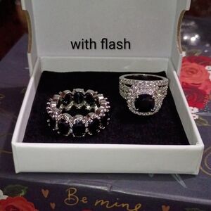NWOT Silver and Black Stone Ring Set